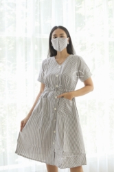 MAMA HAMIL FREE MASKER Erika Dress Baju Ibu Hamil Menyusui Salur Full Kancing Japan Style Striped   DRO 931 8  large